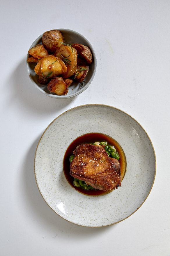 Maryland of Sommerlad chicken with borlotti beans and cavolo nero at Fred’s.