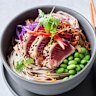 Fresh tuna soba noodle bento bowl.