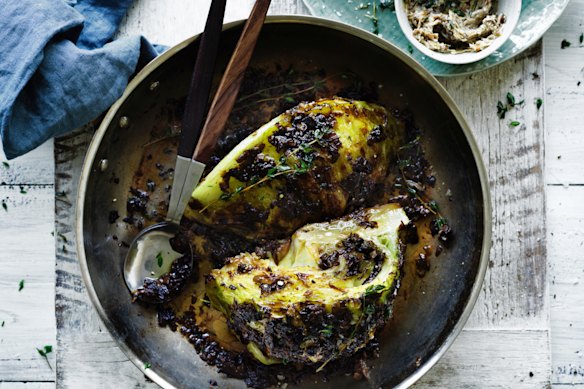 Roast cabbage with porcini and caramelised onion butter.