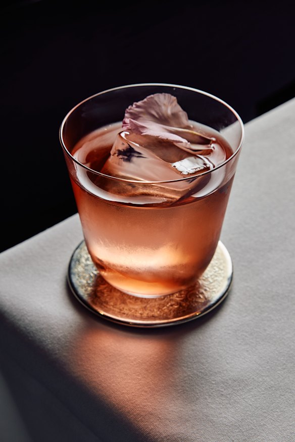 Cocktail with pisco, rose vermouth, umeshu and bitters.