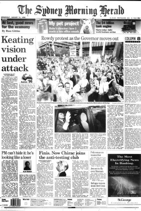 Front page of SMH on January 31, 1996