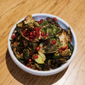 A staff recommendation: Fried Brussels sprouts with cauliflower puree and pomegranate. 