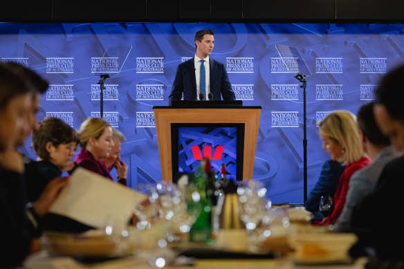 Climate 200 executive director Byron Fay at the National Press Club.