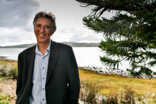 Author, activist and psychologist Steve Biddulph enjoys the solitude of the Tamar River in northern Tasmania. 