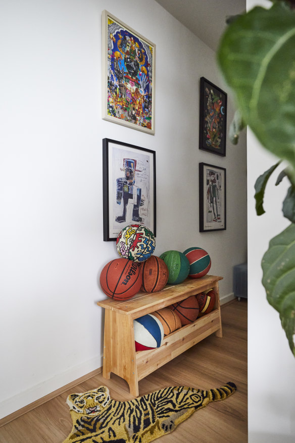 “I’m planning on creating a feature wall of basketballs and have so far collected this Keith Haring one from Typo, and others from op shops,” says St Clair.