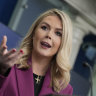 White House press secretary Karoline Leavitt speaks at the daily briefing at the White House in Washington.