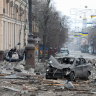 The area near the regional administration building in Kharkiv, Ukraine, which officials said was hit by a missile attack.