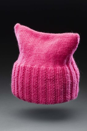 This pussy hat was knitted for journalist and activist Virginia Haussegger by feminist Anne Summers. 