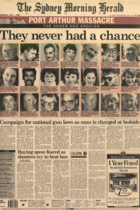 Front page of the Sydney Morning Herald, May 1, 1996