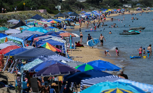 Cabanas line Safety Beach from end-to-end on Saturday,  January 11.
