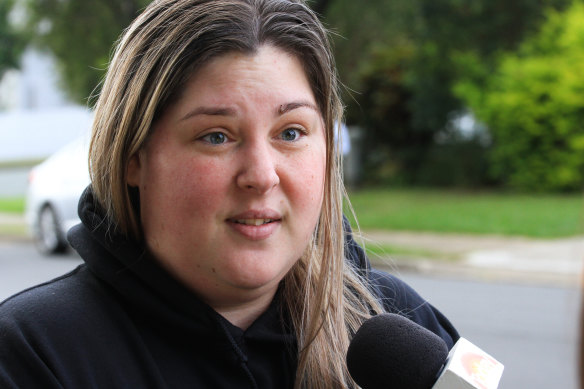 Neighbour Kayla Hayman speaks to media after the shooting.