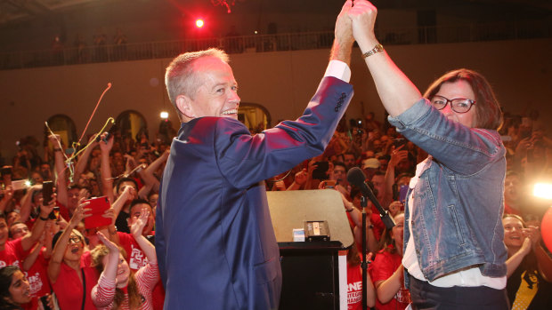 Labor leader Bill Shorten with winning candidate Ged Kearney.