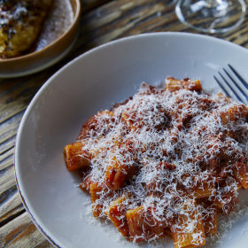 Rigatoni bolognese.