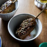 Tsukune (chicken meatball) with slow-cooked egg at Yakitori Yurippi.