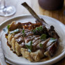 Pork cutlet, romesco and caramelised onion.