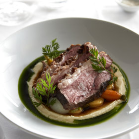 White Pyrenees lamb rump with potato dumplings.
