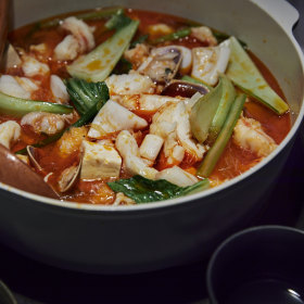 Seafood hot pot.