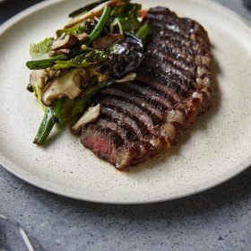 The wagyu rump cap with grilled vegetable salad.