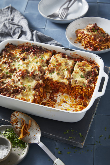 RecipeTin Eats' spaghetti bolognese pasta bake recipe