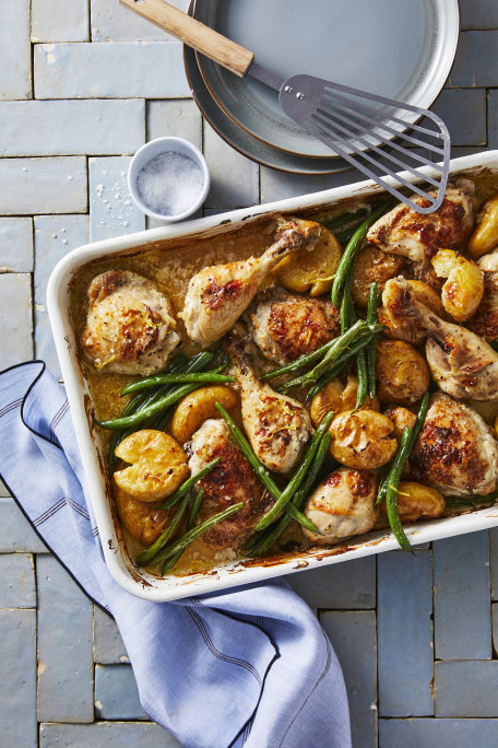 Green Beans Chicken Thighs And Potatoes Sheet Pan Greek Chicken