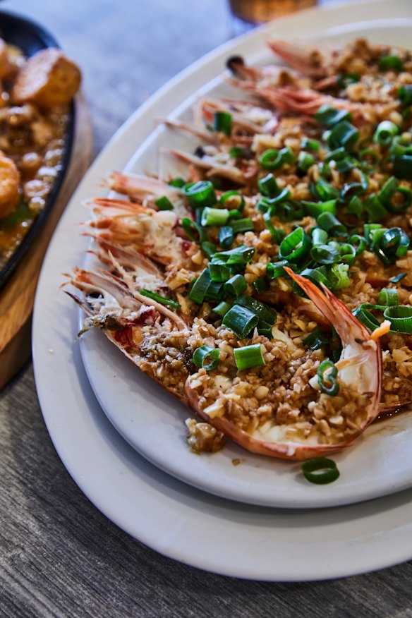 Sun Ming’s steamed garlic king prawns. 