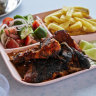 The half tandoori chicken plate at Derrel’s.