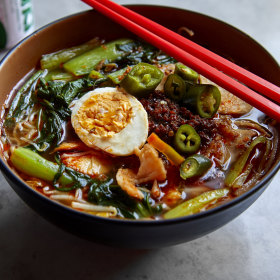 Har mee noodle soup with pork and prawns.