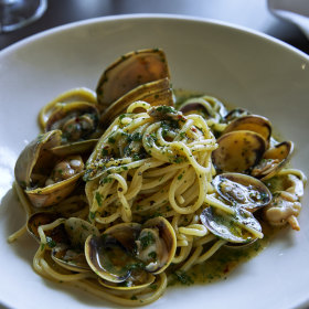 Garlicky spaghetti and clams.