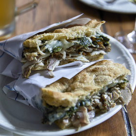 Porchetta pizzetta sandwich.