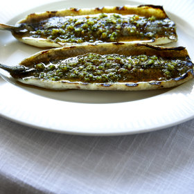 Garfish with yuzu, green olive, parsley and chilli oil.