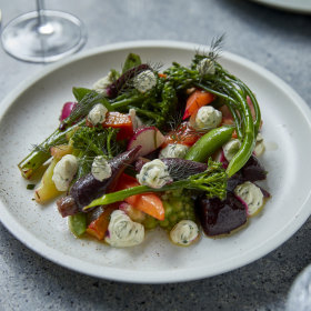 Spring vegetables with herb cream fraiche.