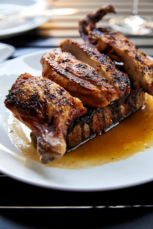 Half-chicken with French onion soup toast.