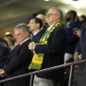 President of FIFA Gianni Infantino, left, and Australian Prime Minister Anthony Albanese, right, stand ahead of the Women’s World Cup semifinal soccer match between Australia and England.