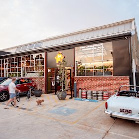 Huzzah is located in tthe former Deeds Brewing taproom.