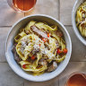 Alvarez prefers pappardelle pasta here because of its silkiness and the way it wraps up the ragu.