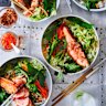 Salmon and salad rice.