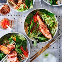 Salmon and salad rice.