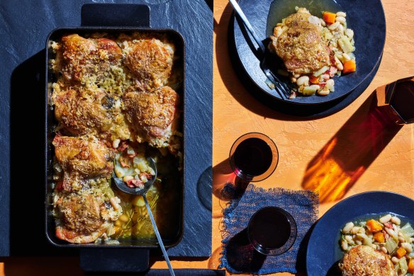 Curtis Stone’s chicken cassoulet with fennel and bacon is a great winter warmer.
