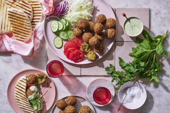 Curtis Stone’s falafels with herbed tahini sauce.