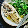Poached snapper with anchovy parsley butter.