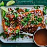 Roast pumpkin with satay sauce.