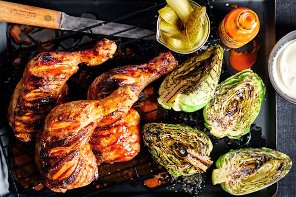 Chargrilled buffalo chicken with grilled cabbage and ranch dressing.