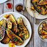 Barbecued eggplant with garlic and paprika.