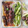 Coconut and lemongrass pork skewers with chilli-vinegar sauce.