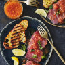 Julia Busuttil Nishimura’s tuna crudo with tomato vinaigrette and bruschetta.  