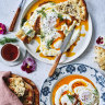 Cilbir with Ramazan pidesi (Turkish eggs with flatbread).