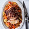 Danielle Alvarez’s mustard-glazed pork pot roast with apples and carrots.