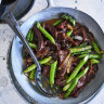 Stir-fried beef and asparagus.