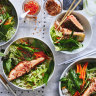 Salmon and salad rice bowl.