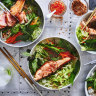 Salmon and salad rice bowl.